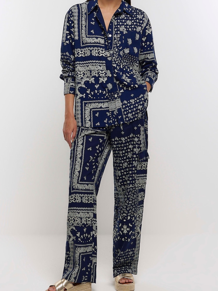 River Island Blue Straight Cargo Trousers - Image 1 of 1
