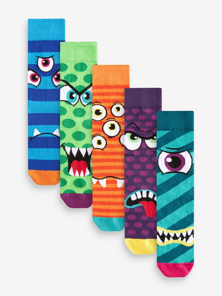 Bright Monsters Fun Pattern Socks 5 Pack - Image 1 of 6 Bright Monsters Fun Pattern Socks 5 Pack - Image 1 of 6
