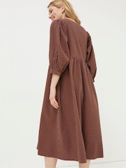 FatFace Brown Gingham Midi Dress - Image 2 of 6