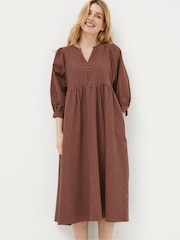 FatFace Brown Gingham Midi Dress - Image 3 of 6