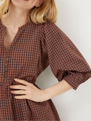 FatFace Brown Gingham Midi Dress - Image 4 of 6