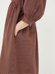 FatFace Brown Gingham Midi Dress - Image 5 of 6