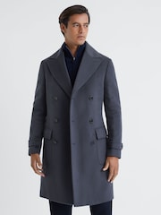 Reiss Airforce Blue Crowd Wool Double Breasted Mid-Length Coat - Image 3 of 7