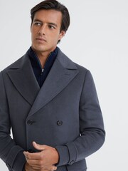 Reiss Airforce Blue Crowd Wool Double Breasted Mid-Length Coat - Image 4 of 7