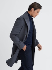 Reiss Airforce Blue Crowd Wool Double Breasted Mid-Length Coat - Image 5 of 7