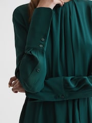 Reiss Green Phoenix Pleated Long Sleeve Midi Dress - Image 4 of 5