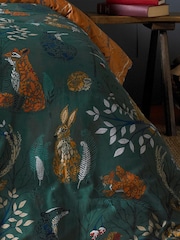 furn. Emerald Green Forest Fauna Printed Woodland Reversible Duvet Cover And Pillowcase Set - Image 1 of 1