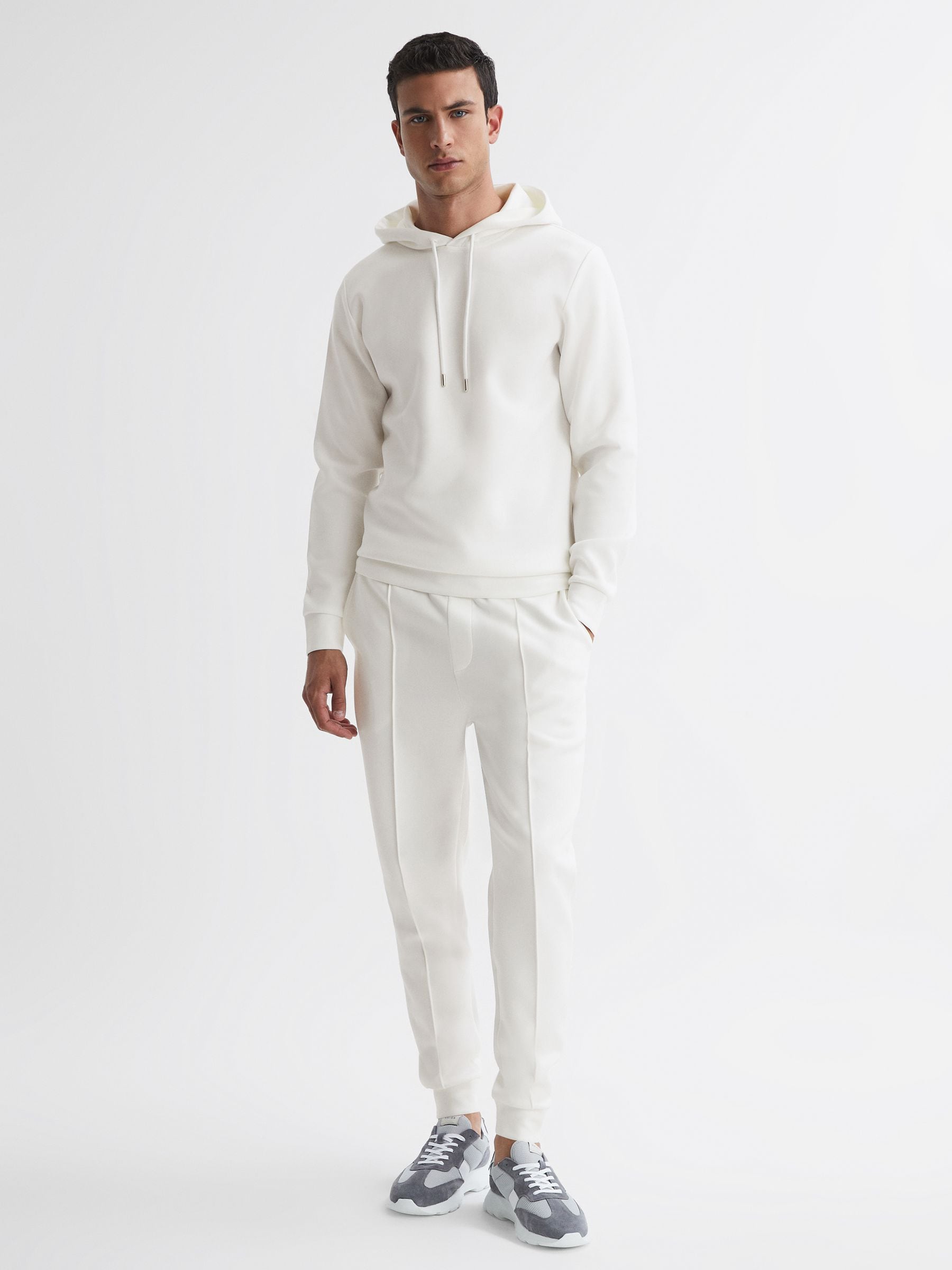 Buy Reiss White Fabien Interlock Jersey Drawstring Hoodie from