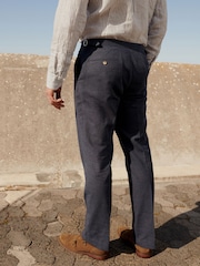 Blue Regular Fit Linen Puppytooth Suit: Trousers - Image 1 of 9