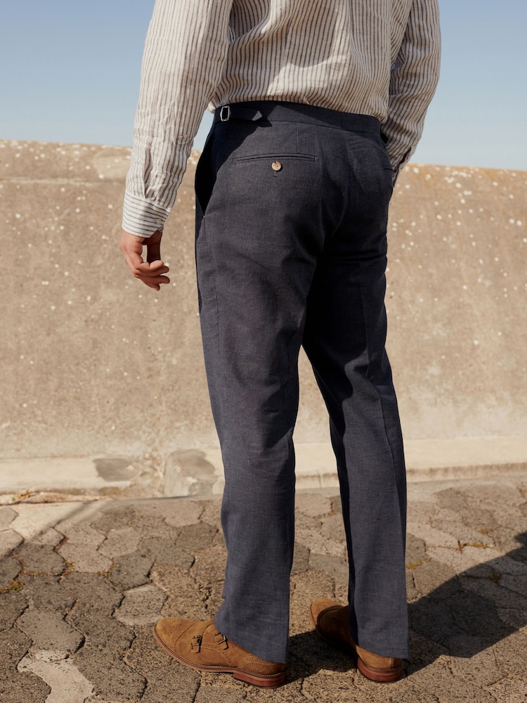 Blue Regular Fit Linen Puppytooth Suit: Trousers - Image 1 of 9