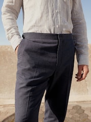 Blue Regular Fit Linen Puppytooth Suit: Trousers - Image 2 of 9
