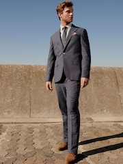 Blue Regular Fit Linen Puppytooth Suit: Trousers - Image 5 of 9