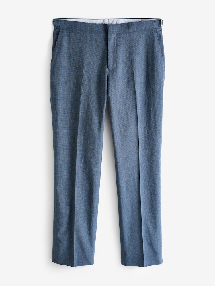 Blue Regular Fit Linen Puppytooth Suit: Trousers - Image 1 of 5