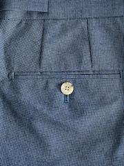 Blue Regular Fit Linen Puppytooth Suit: Trousers - Image 3 of 5