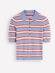Boden Blue Stripe Collared Knitted T-Shirt - Image 1 of 2