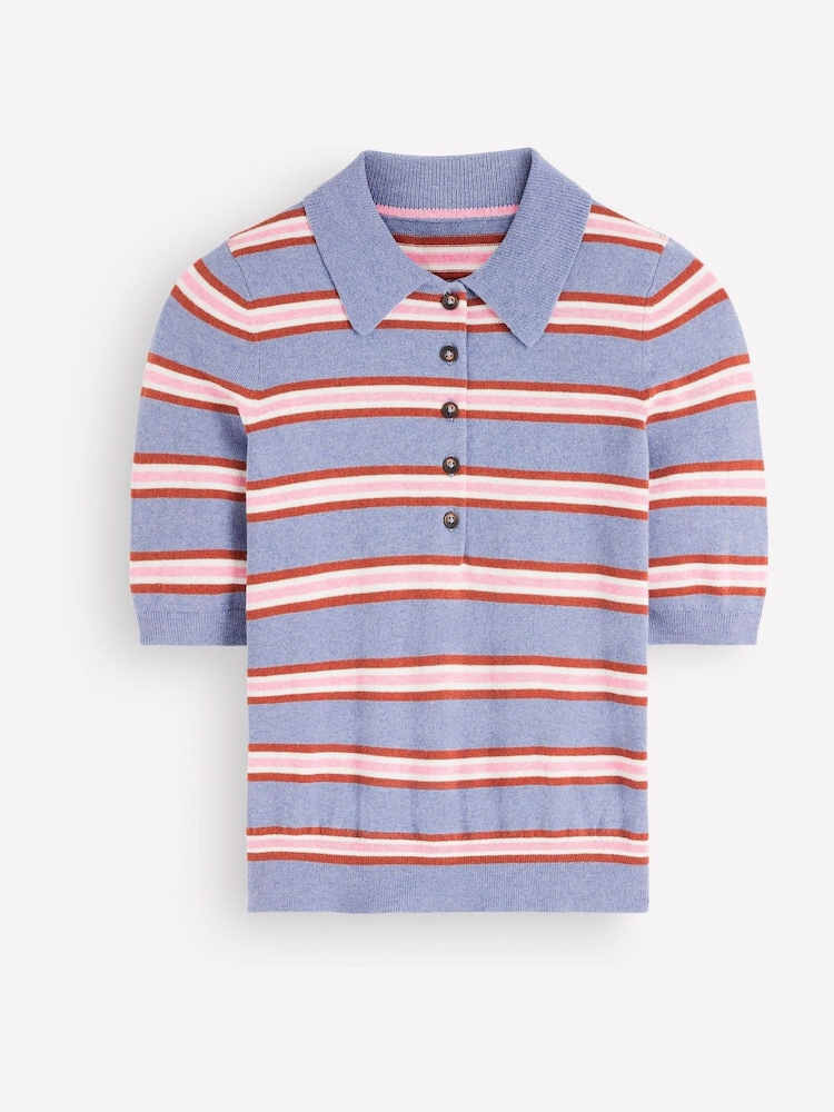 Boden Blue Stripe Collared Knitted T-Shirt - Image 1 of 2 Boden Blue Stripe Collared Knitted T-Shirt - Image 1 of 2