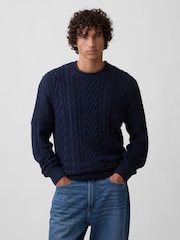 Pulover cu croi lejer, cu guler rotund și tricot cu torsade Gap - Imaginea 1 din 5
