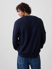 Pulover cu croi lejer, cu guler rotund și tricot cu torsade Gap - Imaginea 2 din 5