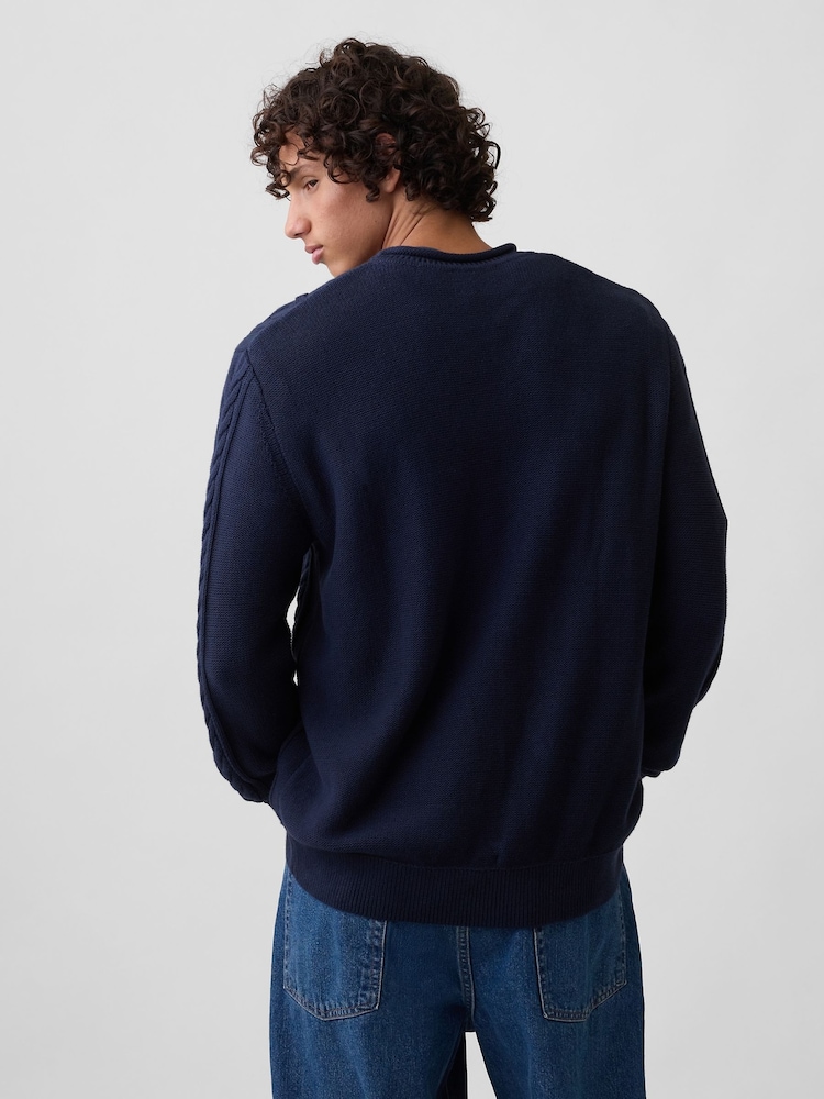 Pulover cu croi lejer, cu guler rotund și tricot cu torsade Gap - Imaginea 2 din 5