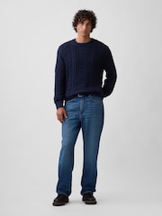 Pulover cu croi lejer, cu guler rotund și tricot cu torsade Gap - Imaginea 3 din 5