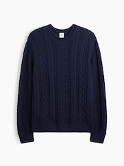 Pulover cu croi lejer, cu guler rotund și tricot cu torsade Gap - Imaginea 4 din 5