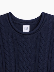 Pulover cu croi lejer, cu guler rotund și tricot cu torsade Gap - Imaginea 5 din 5