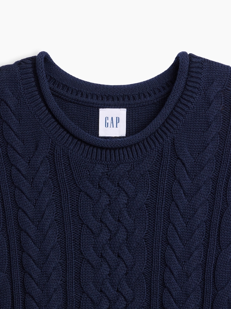 Pulover cu croi lejer, cu guler rotund și tricot cu torsade Gap - Imaginea 5 din 5