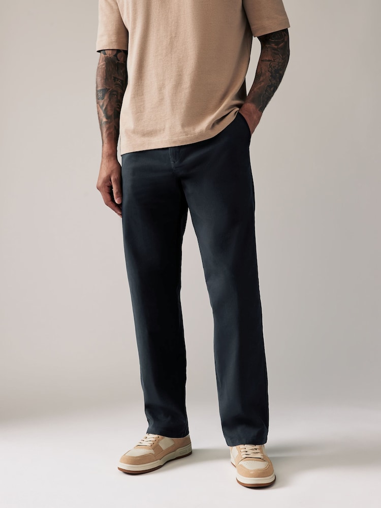 Navy Blue Relaxed Fit Stretch Chinos Trousers - Image 1 of 1
