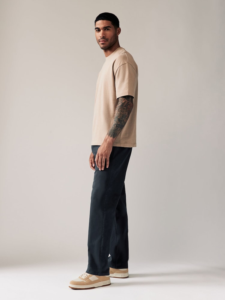 Navy Blue Relaxed Fit Stretch Chinos Trousers - Image 3 of 9