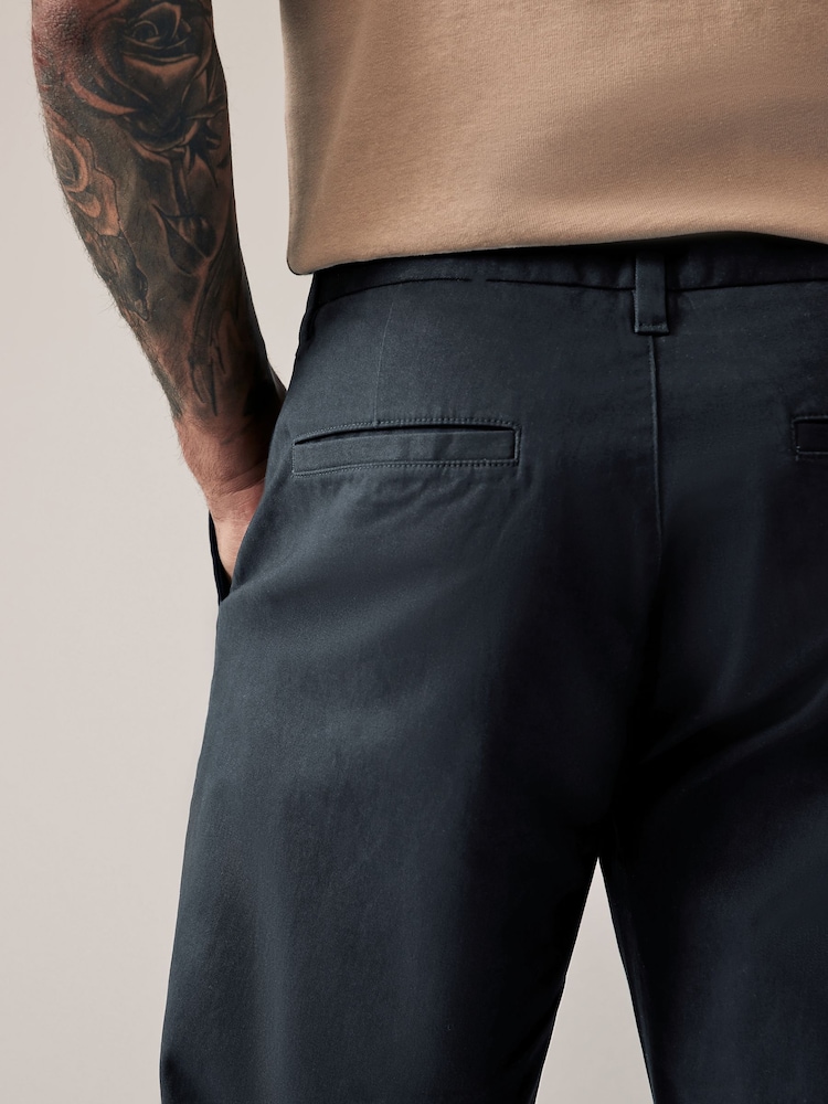Navy Blue Relaxed Fit Stretch Chinos Trousers - Image 5 of 9