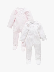 Purebaby Light Pink 100% Cotton Zip Baby Sleepsuits 2 Pack - Image 1 of 6