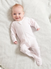 Purebaby Light Pink 100% Cotton Zip Baby Sleepsuits 2 Pack - Image 6 of 6