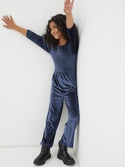 FatFace Blue Emily Velvet Jumpsuit - Image 1 of 5