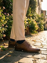 Novo Brown Naples Stitch Detail Derby Lace Up Shoes - Image 1 of 4