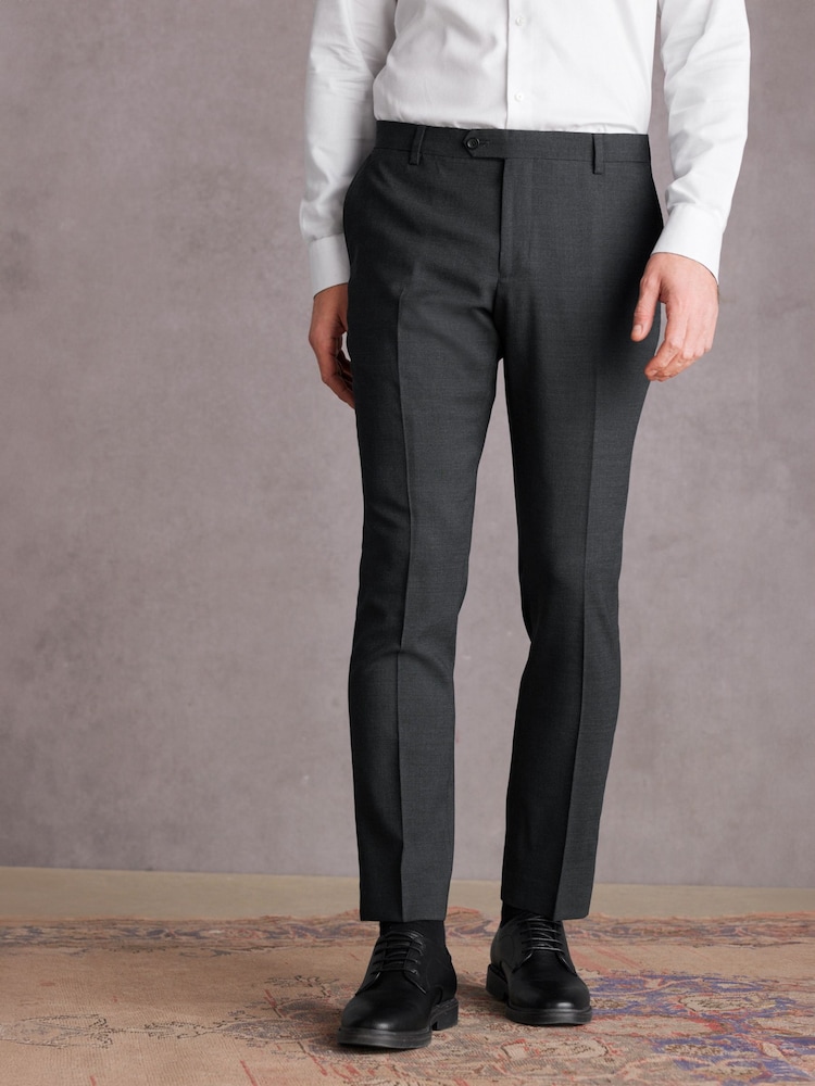 Gris de charbon de bois - Coupe ajustée Signature Pantalon de costume Tollegno - Image 1 of 9