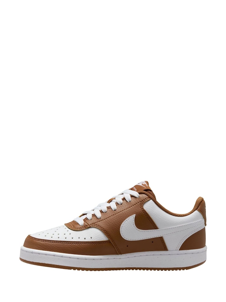 Nike Brown/White Court Vision Low Trainers - Image 2 of 9