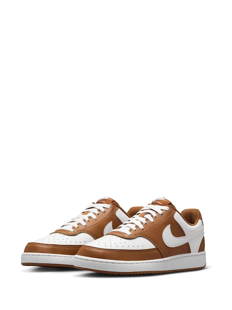 Nike Brown/White Court Vision Low Trainers - Image 3 of 9