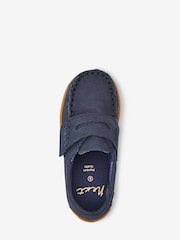 Navy Wide Fit (G) Leather Penny Loafers with Touch and Close Fastening - Image 3 of 7