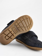 Navy Wide Fit (G) Leather Penny Loafers with Touch and Close Fastening - Image 4 of 7