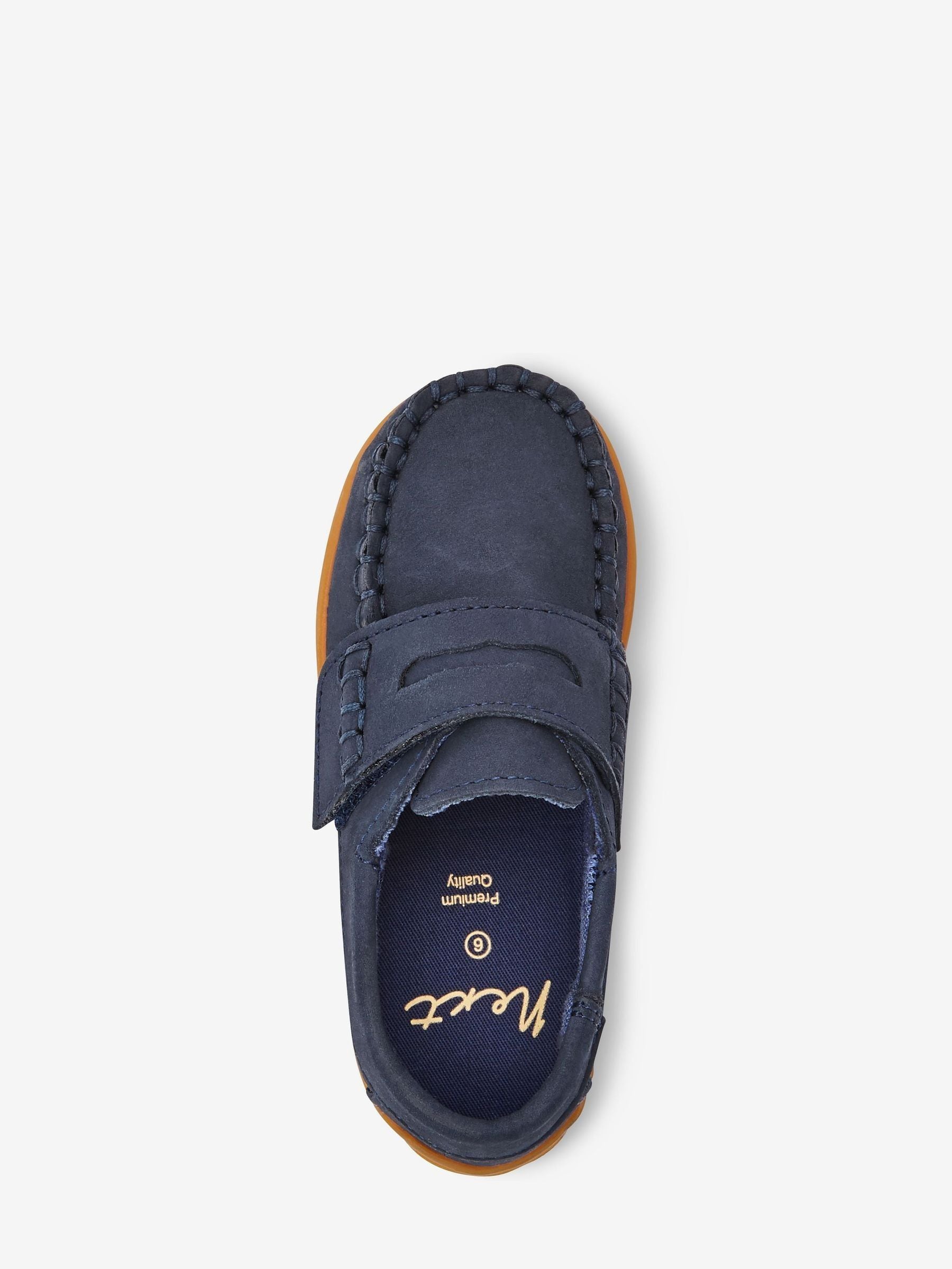 Buy Navy Wide Fit (G) Touch Fastening Leather Penny Loafers from