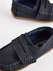 Navy Wide Fit (G) Leather Penny Loafers with Touch and Close Fastening - Image 5 of 7
