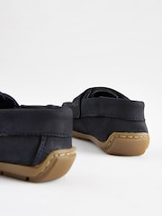 Navy Wide Fit (G) Leather Penny Loafers with Touch and Close Fastening - Image 7 of 7