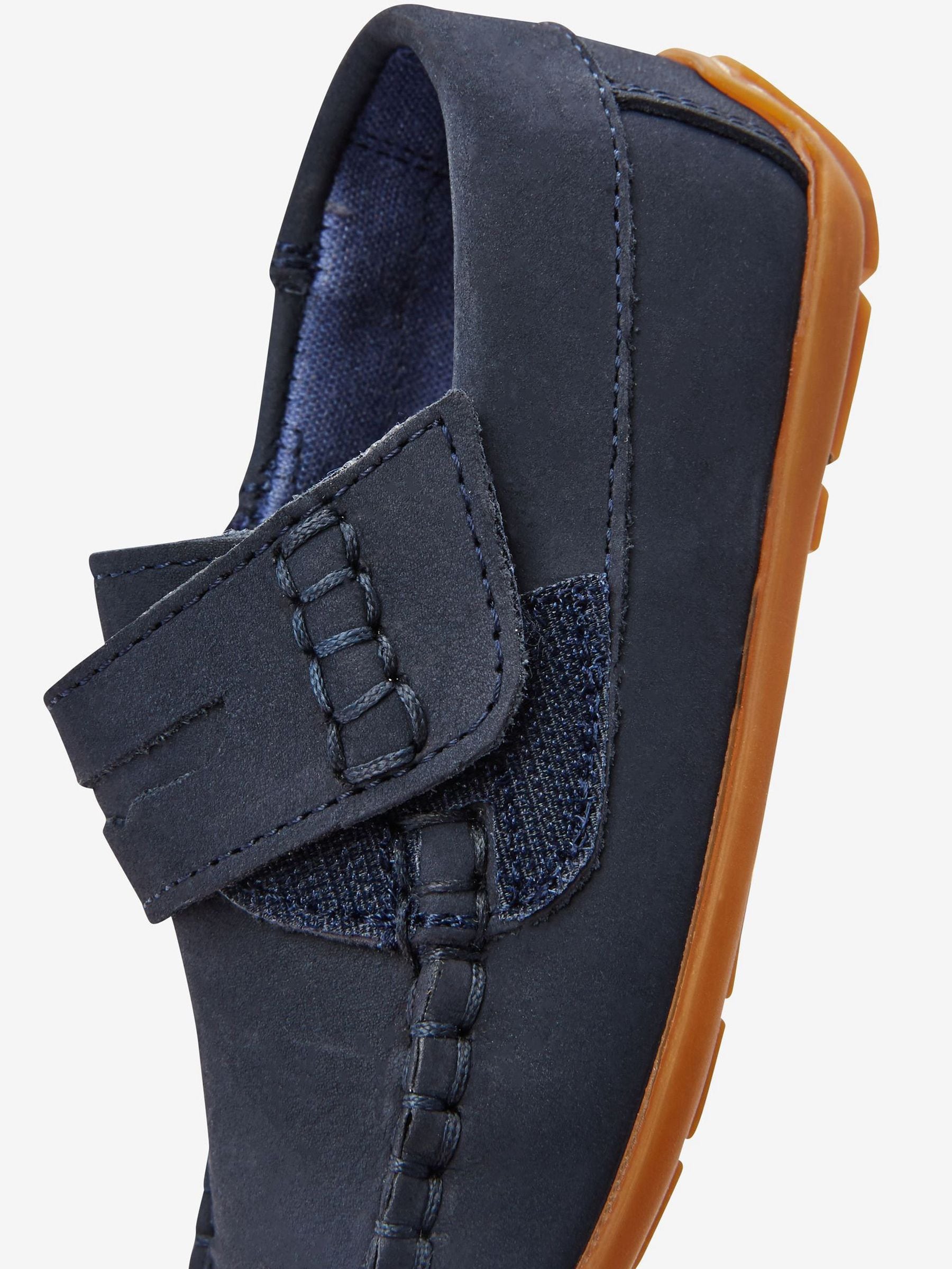 Buy Navy Wide Fit (G) Touch Fastening Leather Penny Loafers from