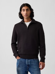 Gap Black Relaxed Quarter-Zip Jumper - Image 1 of 4