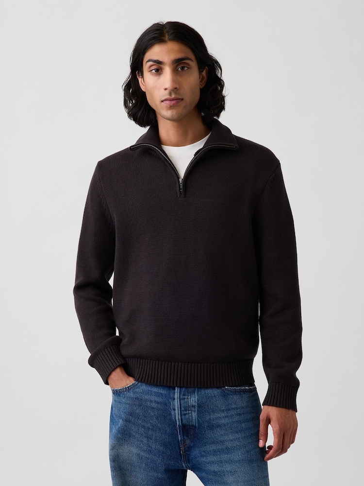 Gap Black Relaxed Quarter-Zip Jumper - Image 1 of 4 Gap Black Relaxed Quarter-Zip Jumper - Image 1 of 4