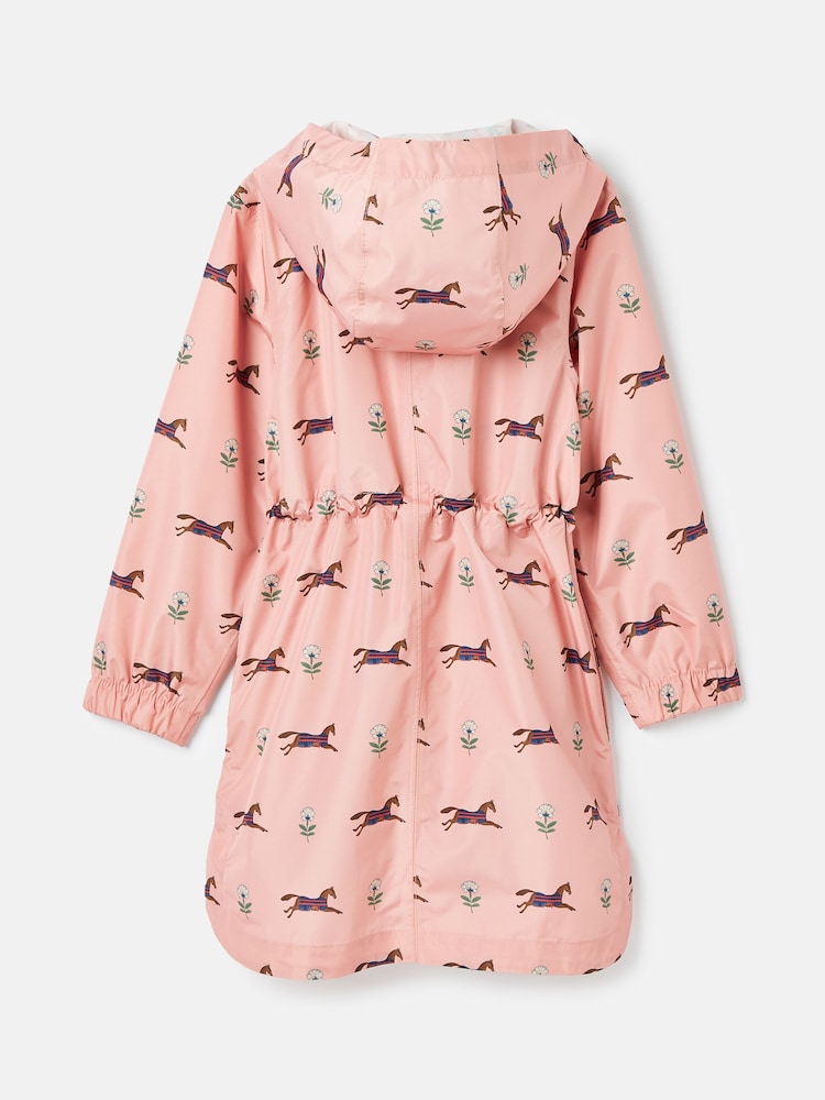 Joules Girls' Rainford Pink Horse Waterproof Packable Raincoat With Hood - Image 2 of 6