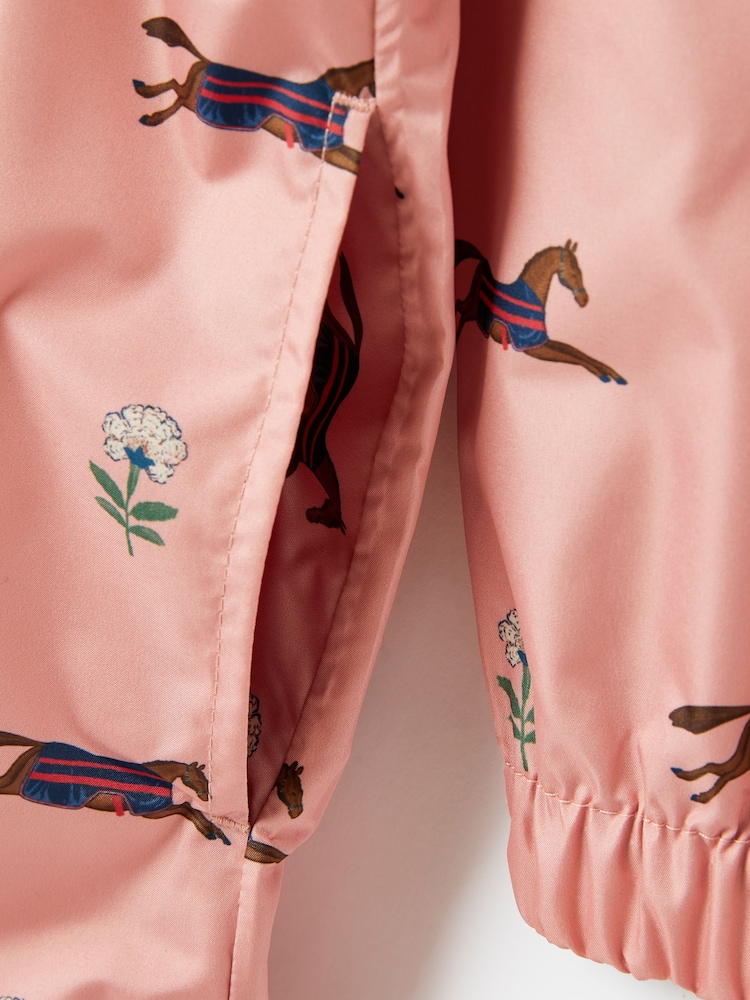 Joules Girls' Rainford Pink Horse Waterproof Packable Raincoat With Hood - Image 6 of 6
