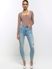 River Island Blue High Rise Super Skinny Ripped Jeans - Image 1 of 4