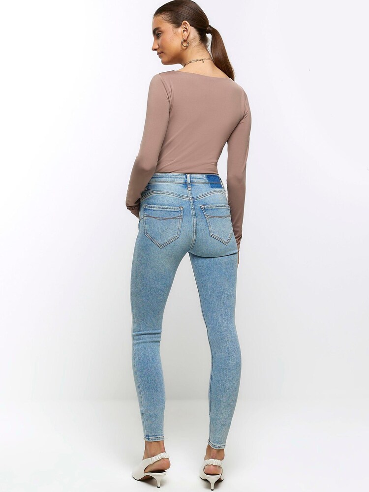 River Island Blue High Rise Super Skinny Ripped Jeans - Image 2 of 4