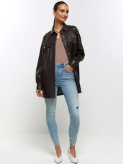 River Island Blue High Rise Super Skinny Ripped Jeans - Image 3 of 4